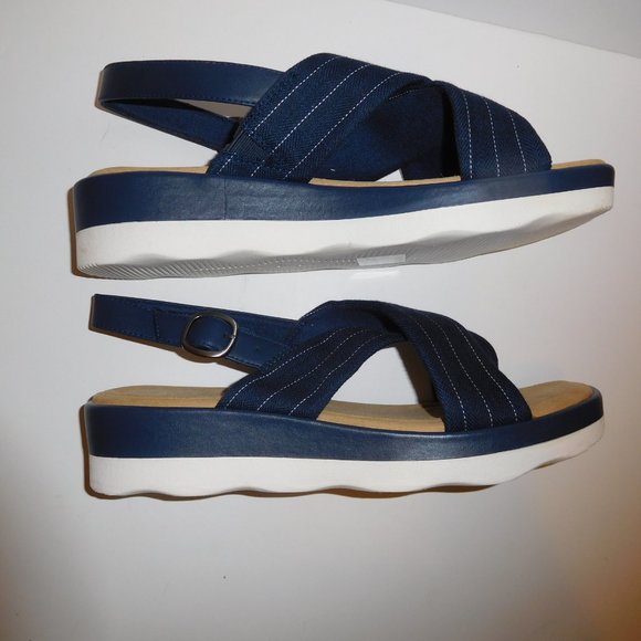 Clarks Women’s Collection Clara Cove Navy Marine Wedge Sandals—Size 12M NWT - Picture 3 of 8